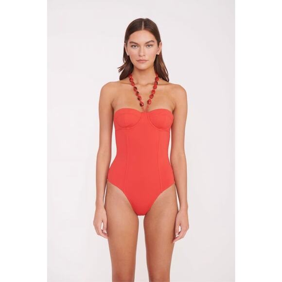 Staud Beaded One Piece Swimsuit Red XS NWT - Picture 1 of 7